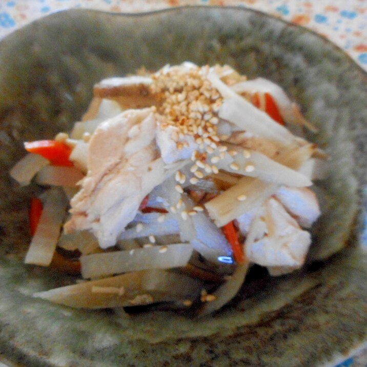 根菜と胸肉の塩炒め煮